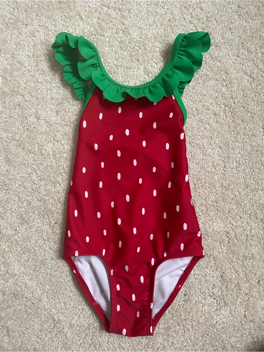 Old Navy 3T Kids Red Strawberry-Print One-Piece Swim with Green Ruffle